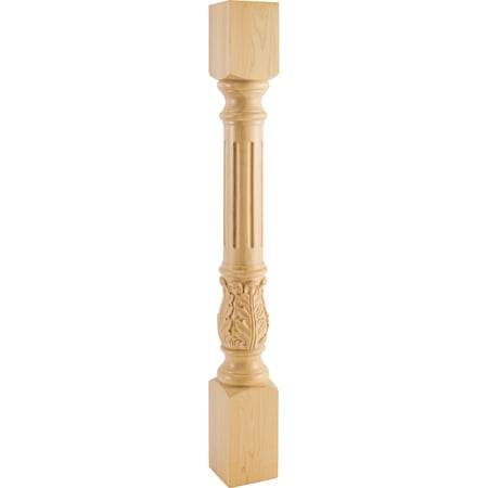 Hardware Resources 4" Wx4"Dx35-1/2"H Rubberwood Fluted Acanthus Post P23RW